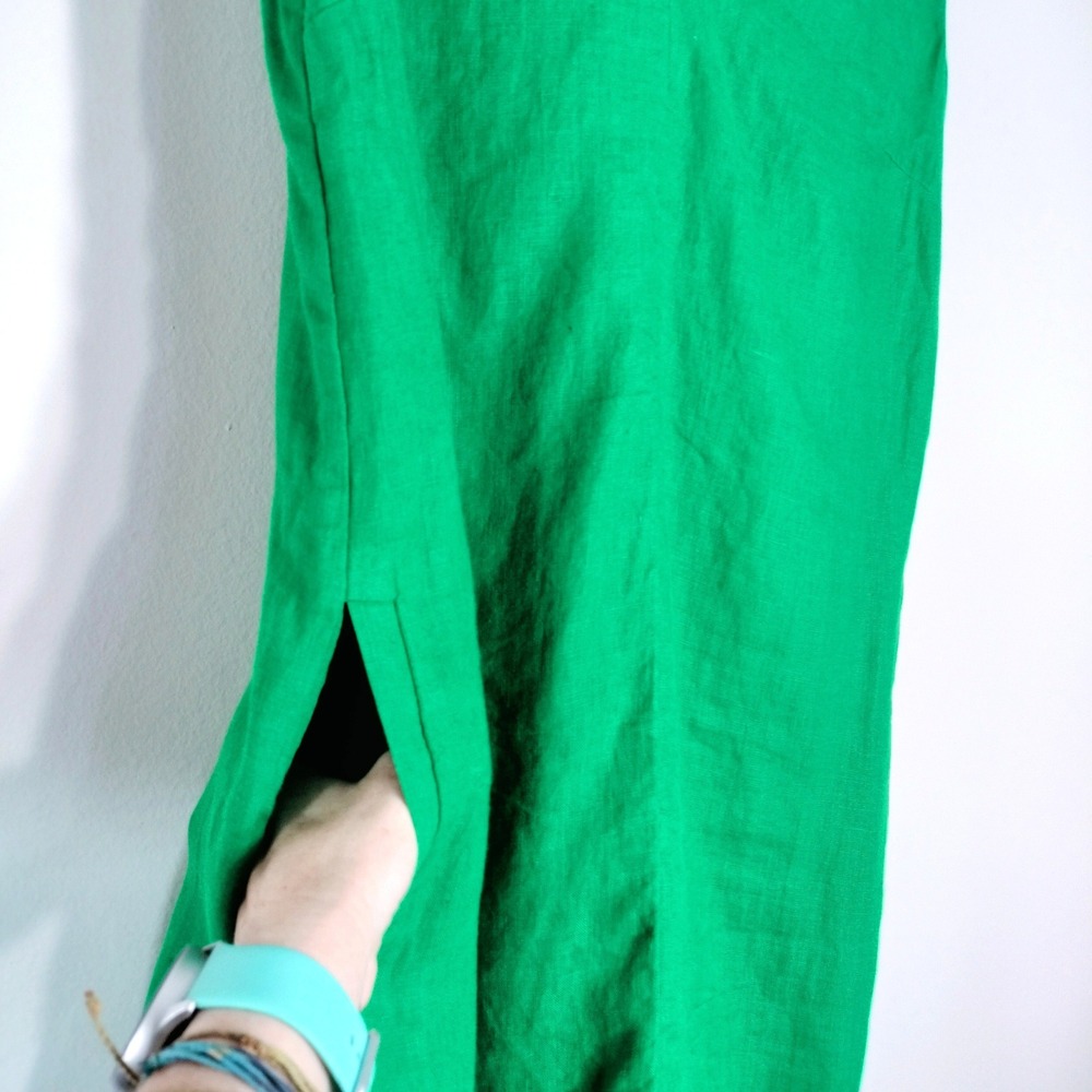 J.Crew Green Linen Shift Dress; V-Neck Sleeveless Pockets NWT - Picture 4 of 9